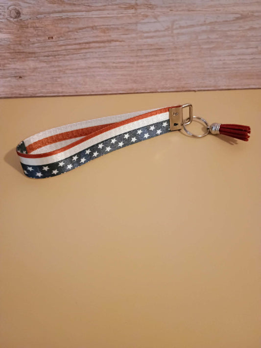 Wristlet keychain~red white and blue