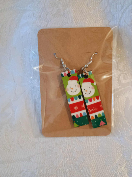 Christmas earrings retangle~snowman