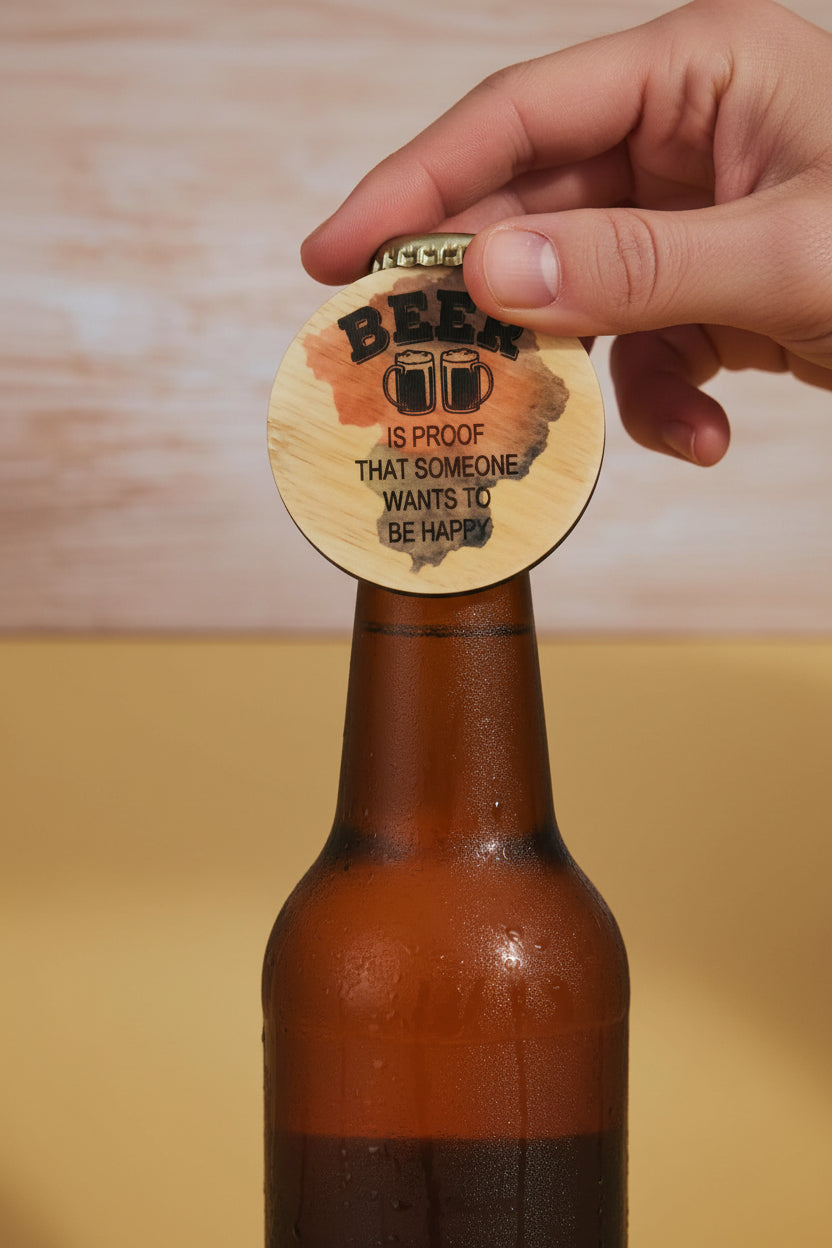 Wooden bottle opener~beer is proof