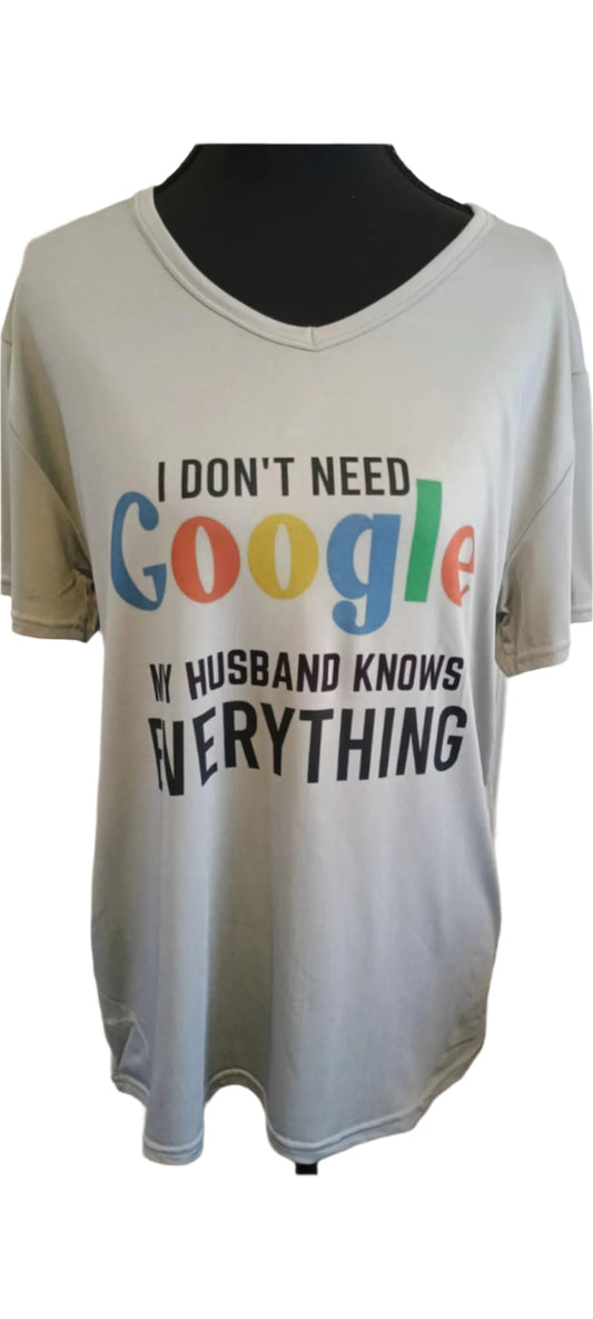Women's short sleeve shirt XL~husband knows everything