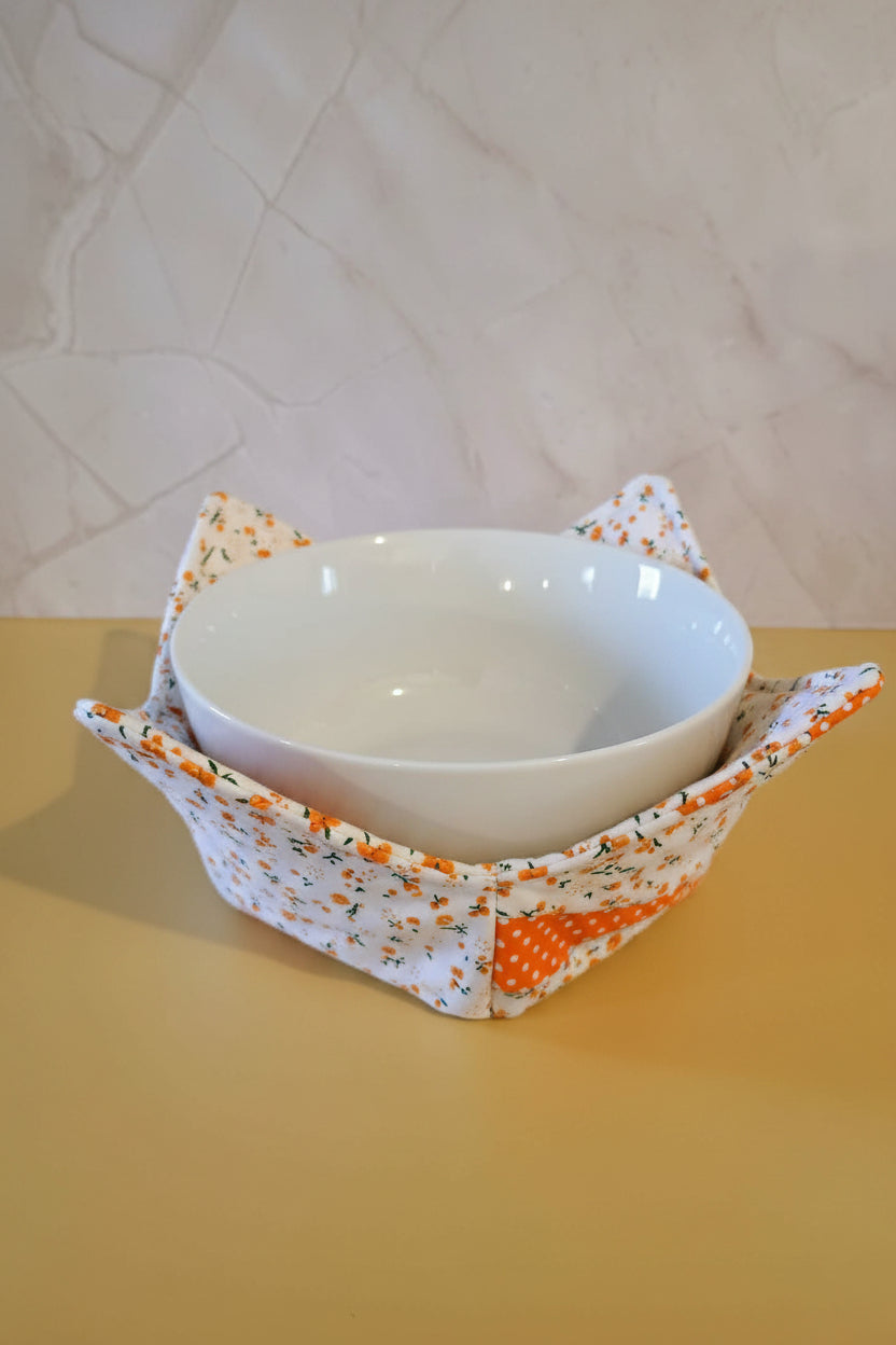 Bowl koozie~orange and white print