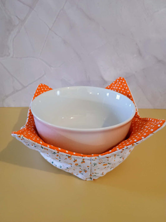 Bowl koozie~orange and white print