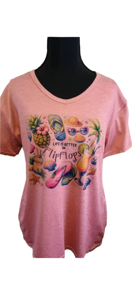Women's short sleeve shirt XL~life is better in flip flops