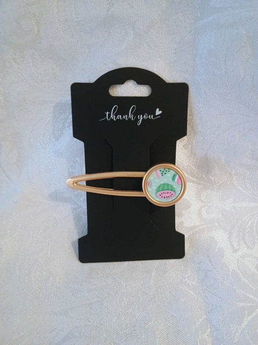Metal Hair Barrette~watermelon round