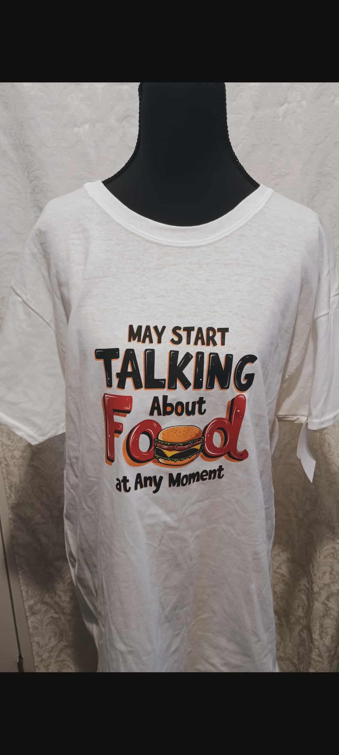 Men's t-shirt large~May start talking about food