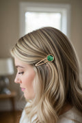 Metal Hair Barrette~green and black