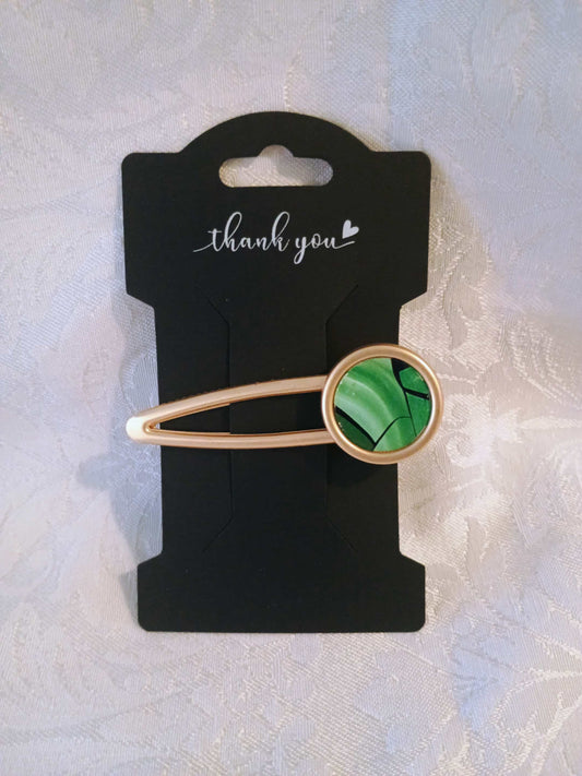 Metal Hair Barrette~green and black