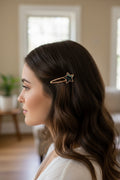 Metal Hair Barrette~green and black star