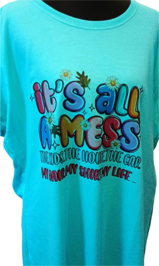 Women's 2XL t-shirt~It's all a mess~light teal