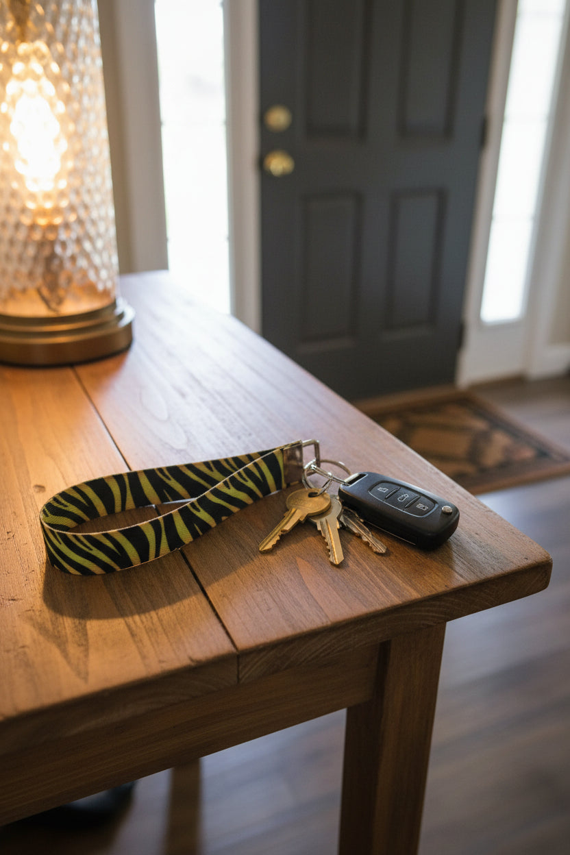 Wristlet keychain~yellow with stripes