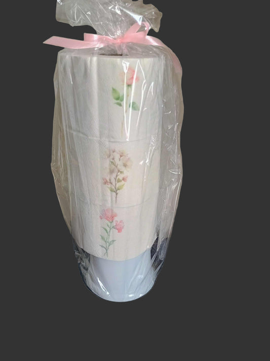 Decorative toilet paper with brush & stand~floral