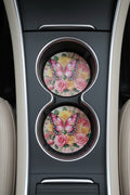 Car coasters~Butterfly with pink roses
