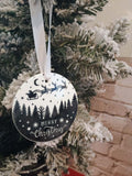Christmas ornament~Merry Christmas~Black and White, Sleigh with reindeer