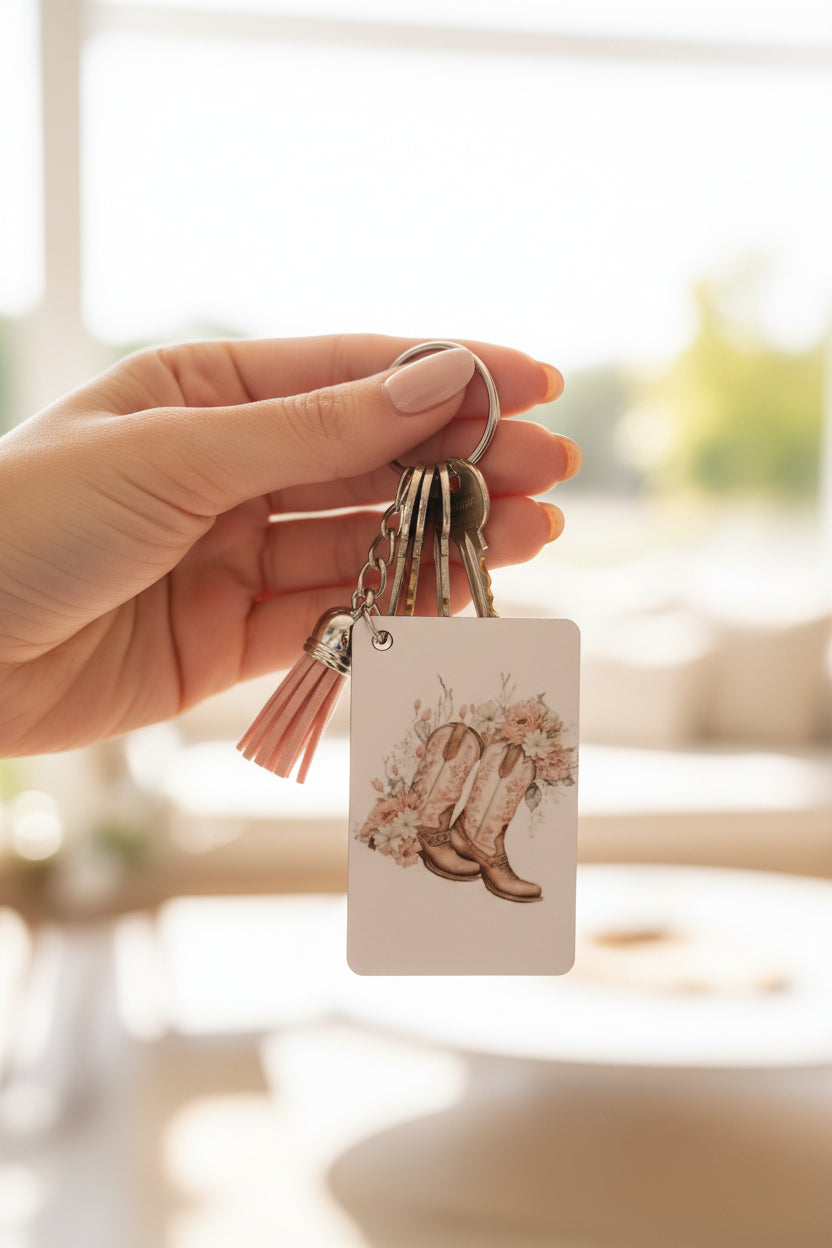 Rectangle keychain~pink boots