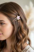 Metal Hair Barrette~pink and silver star