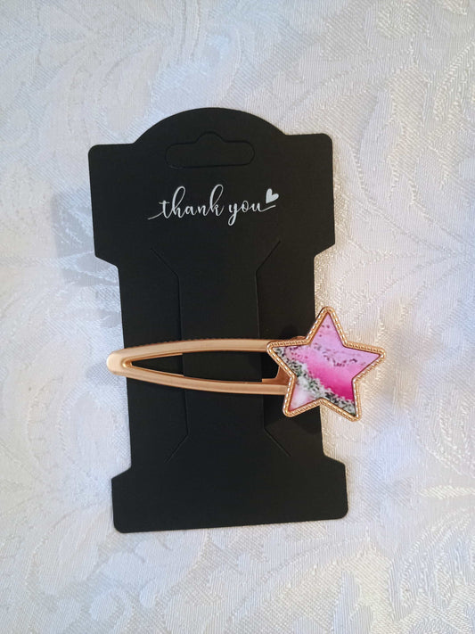 Metal Hair Barrette~pink and silver star