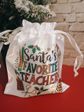 Christmas satin drawstring bag~Santas favorite teacher