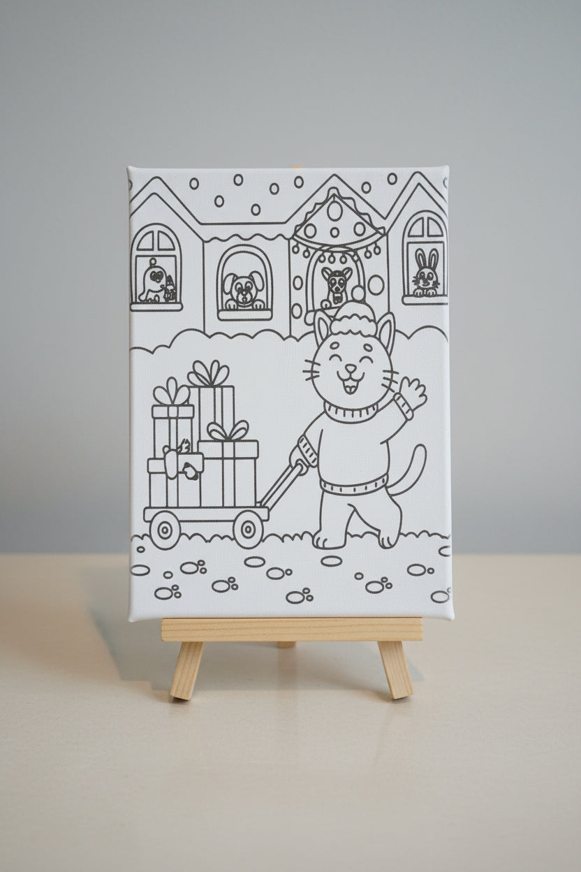 Canvas art kit~5x7~Cat with presents