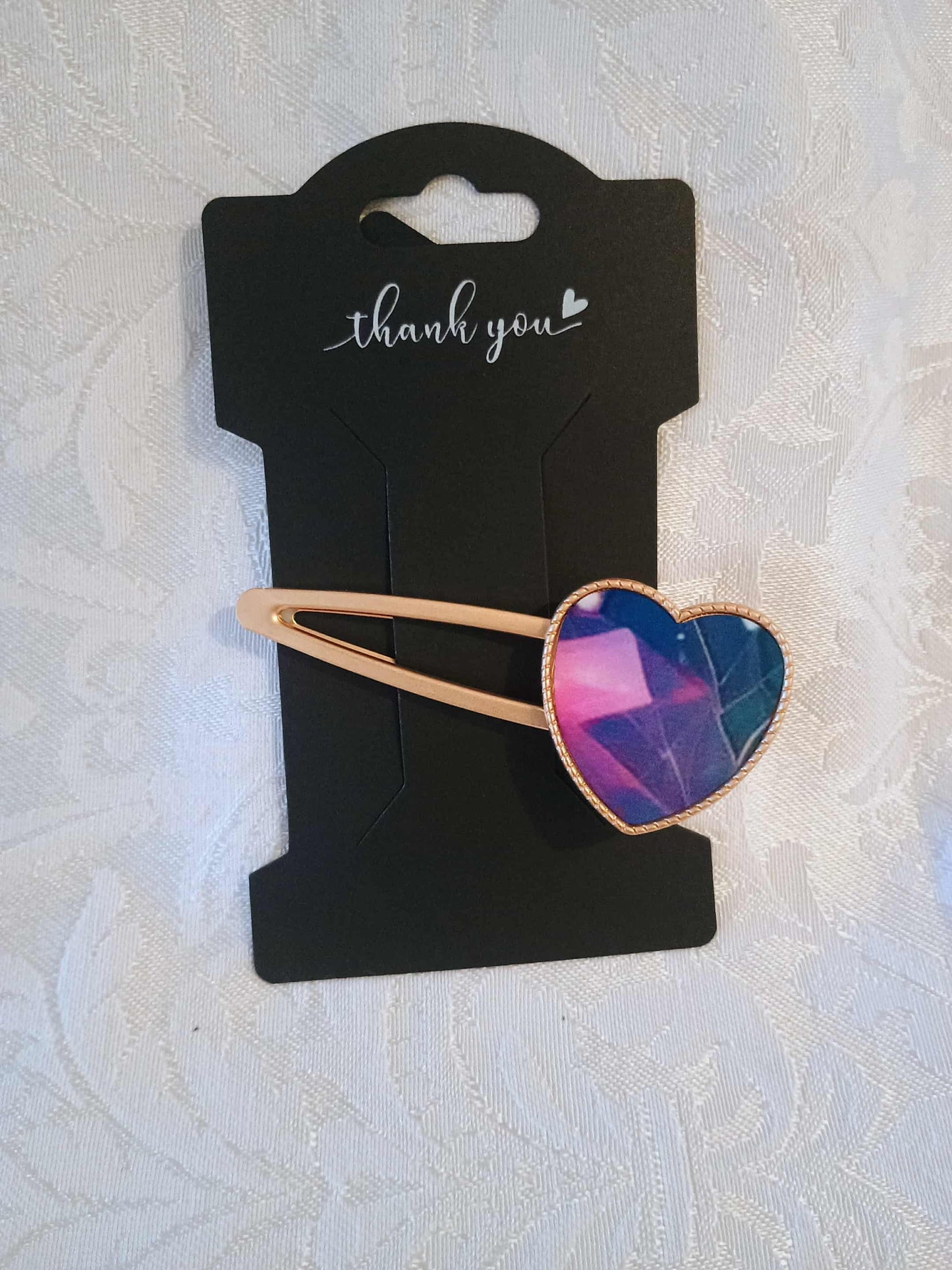 Metal Hair Barrette~purple and pink heart