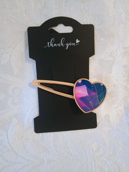 Metal Hair Barrette~purple and pink heart