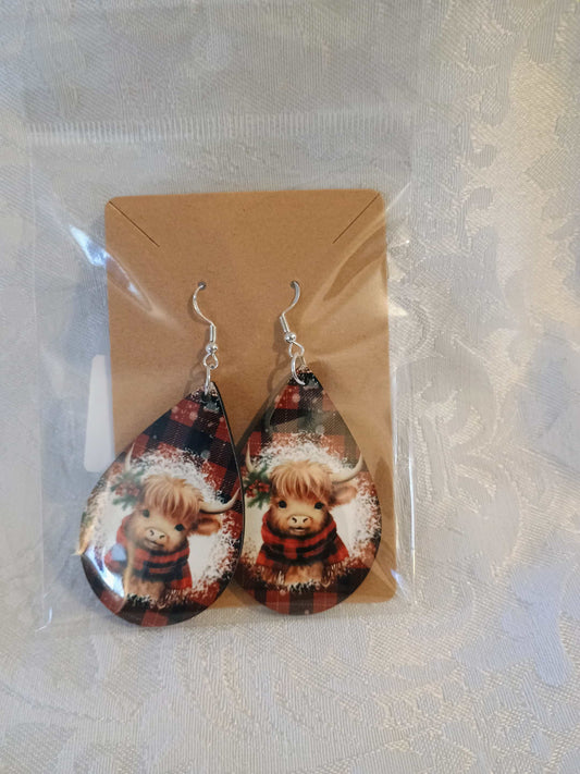 Christmas earrings small~highland cow
