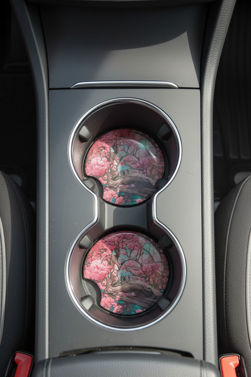 Car coasters~Pink stained glass