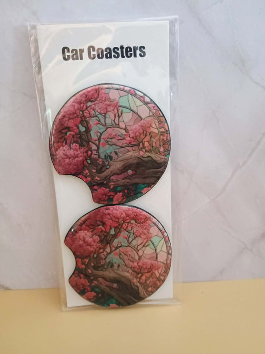 Car coasters~Pink stained glass