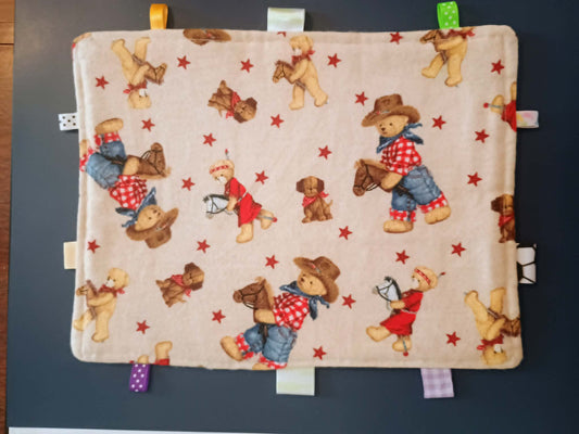 Baby taggies blanket~teddy bear cowboy