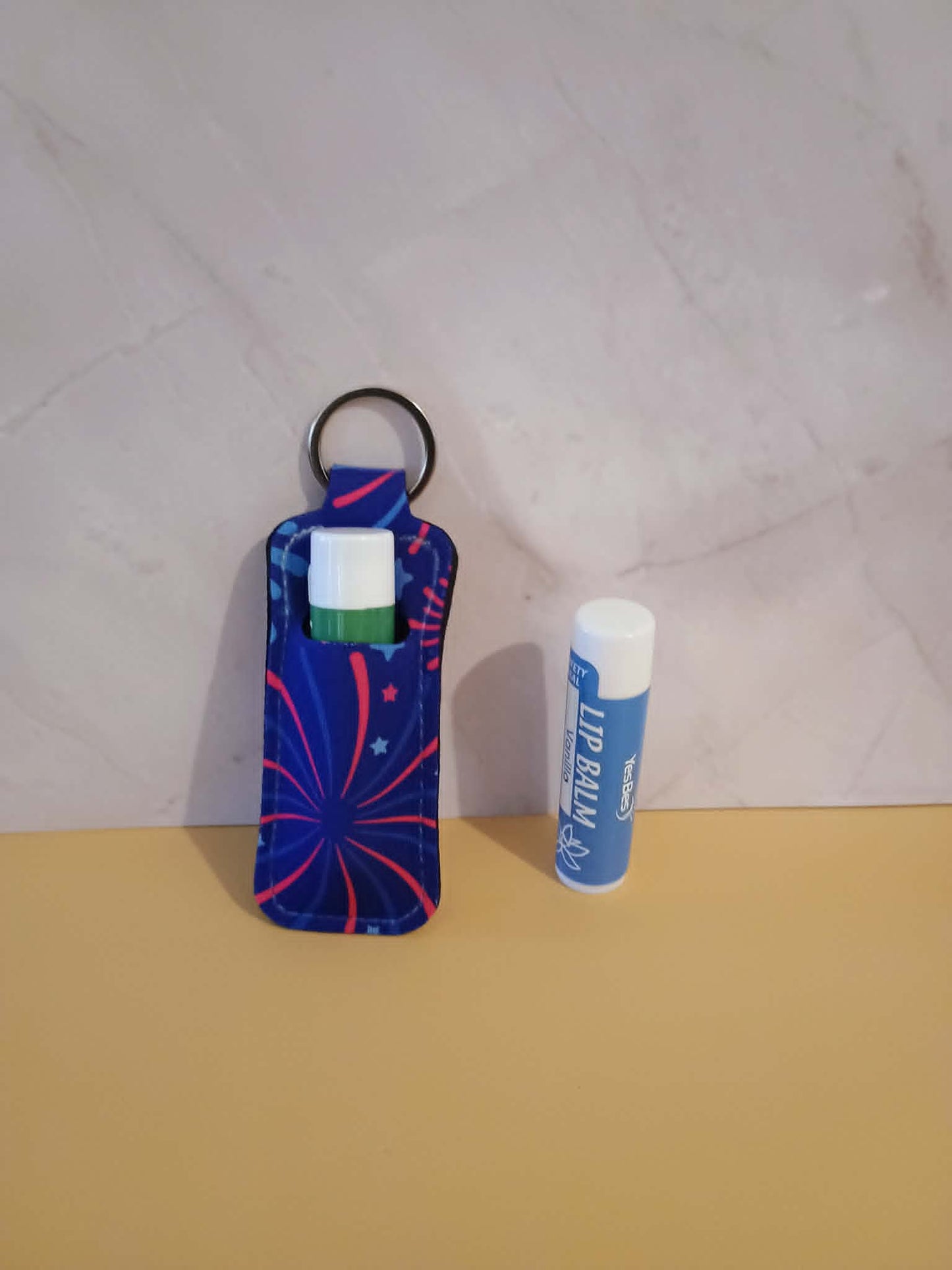 Chapstick holder~blue fireworks