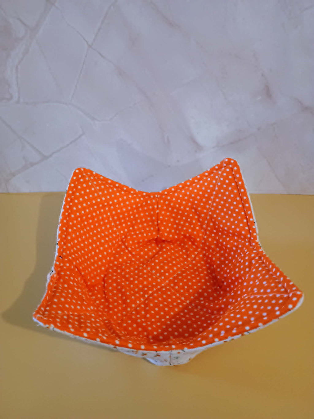 Bowl koozie~orange and white print