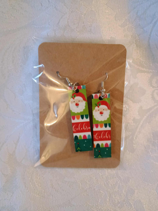Christmas earrings rectangle~santa