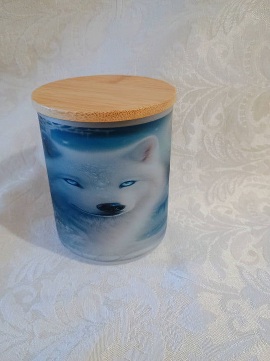 Glass Candle Jar~Wolf