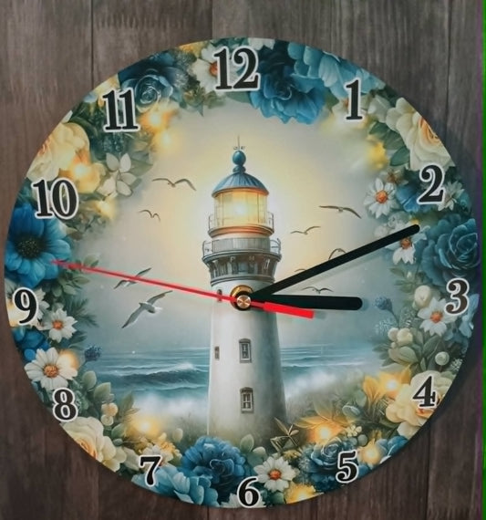 Wall clock~Lighthouse with flowers