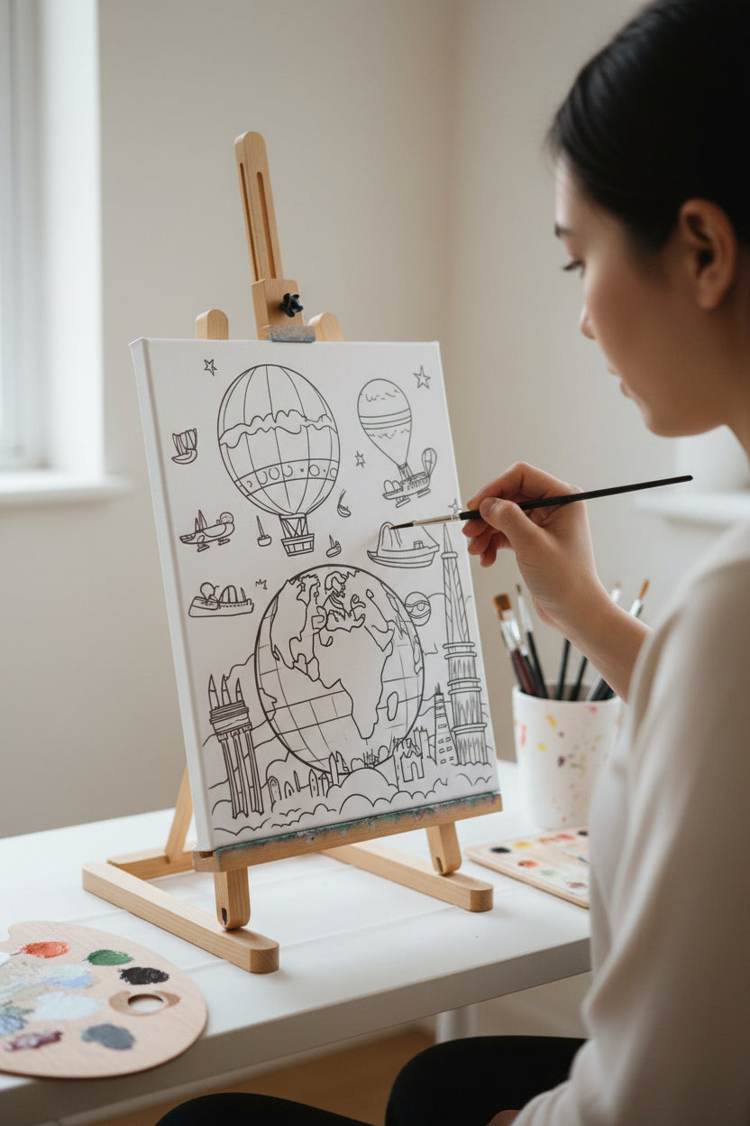 Canvas art kit~8x10~World and hot air balloons