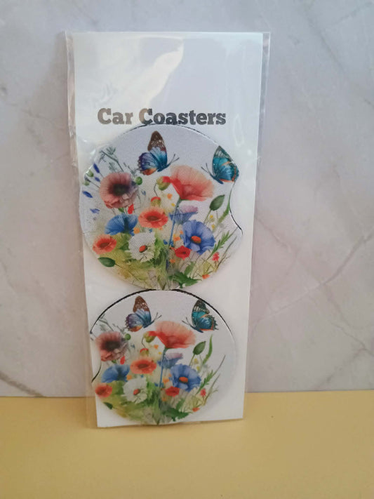 Car coasters~multi floral