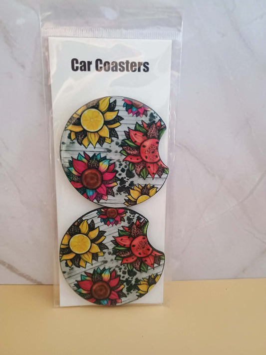 Car coasters~multi colored flowers