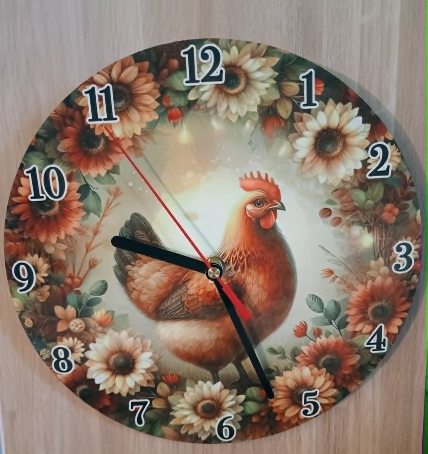 Wall clock~Rooster with flowers