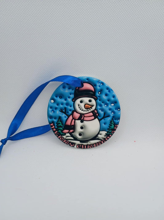 Ceramic Christmas ornament~pink snowman