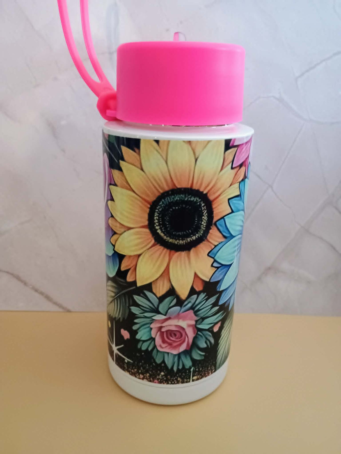 34 oz Sports water bottle~flowers