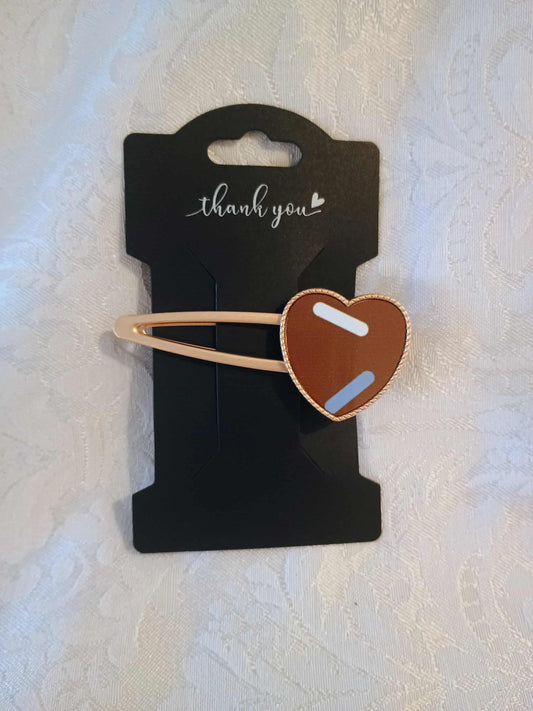 Metal Hair Barrette~Brown heart