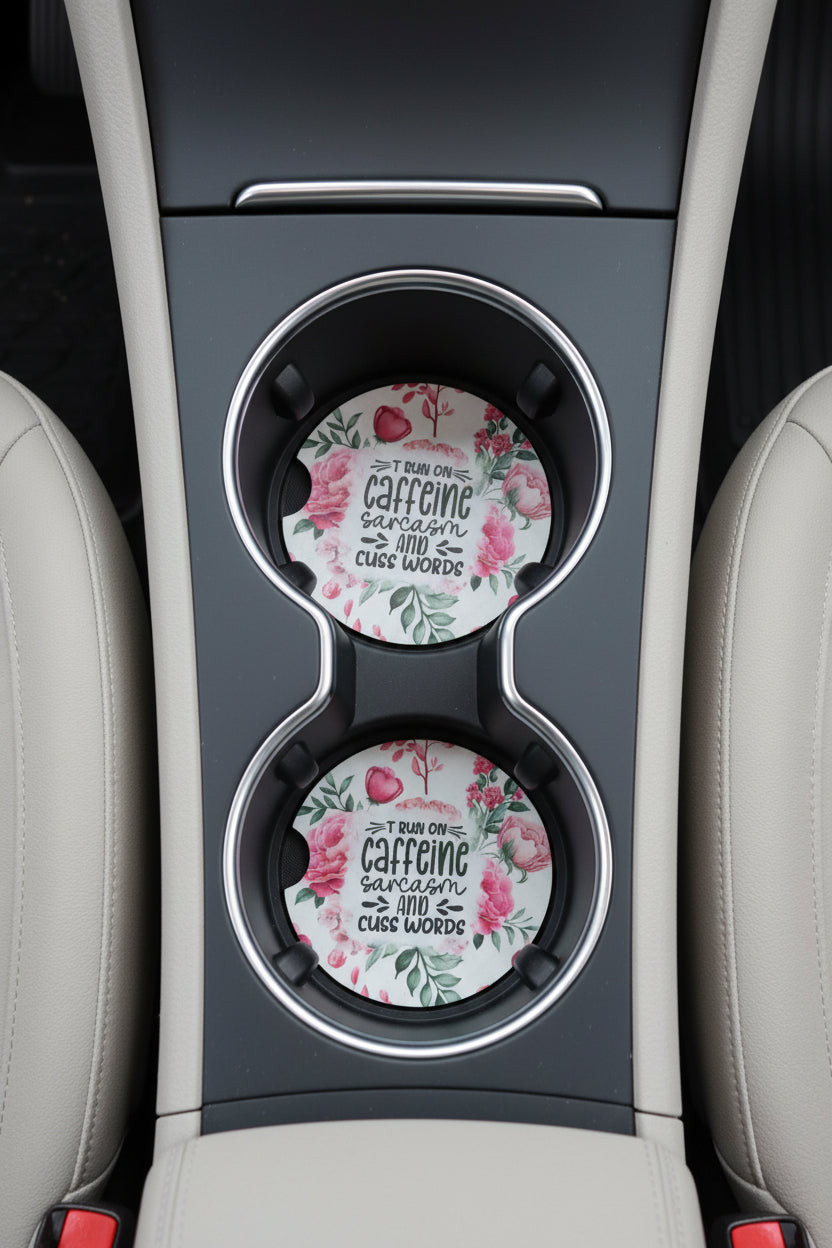 Car coasters~I run on caffeine