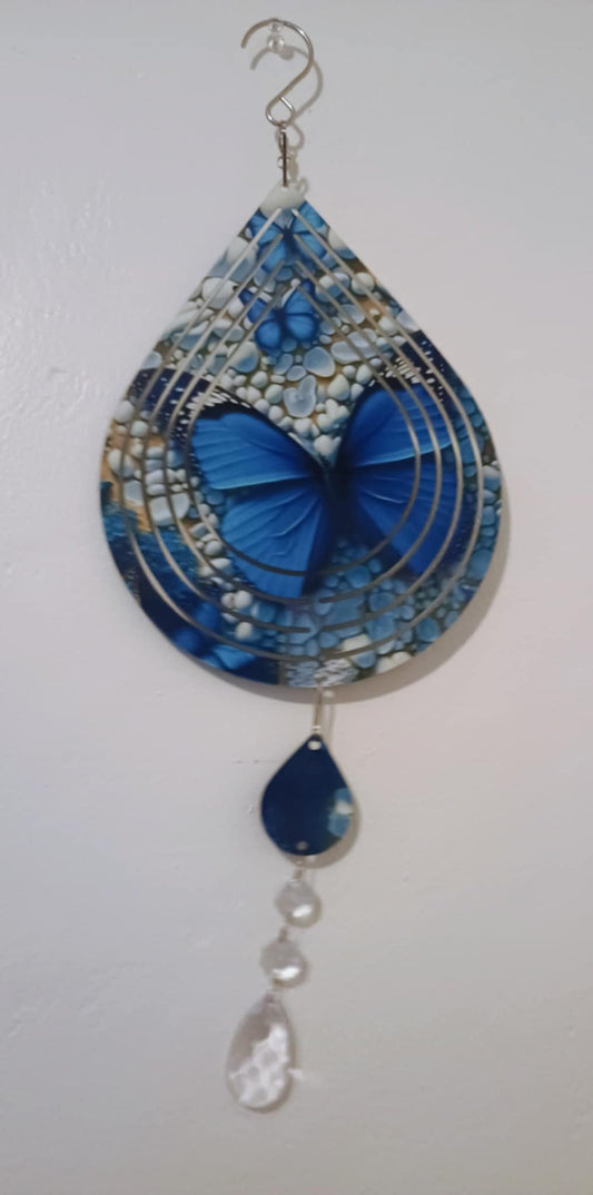 Tear drop wind spinner~Blue Butterfly