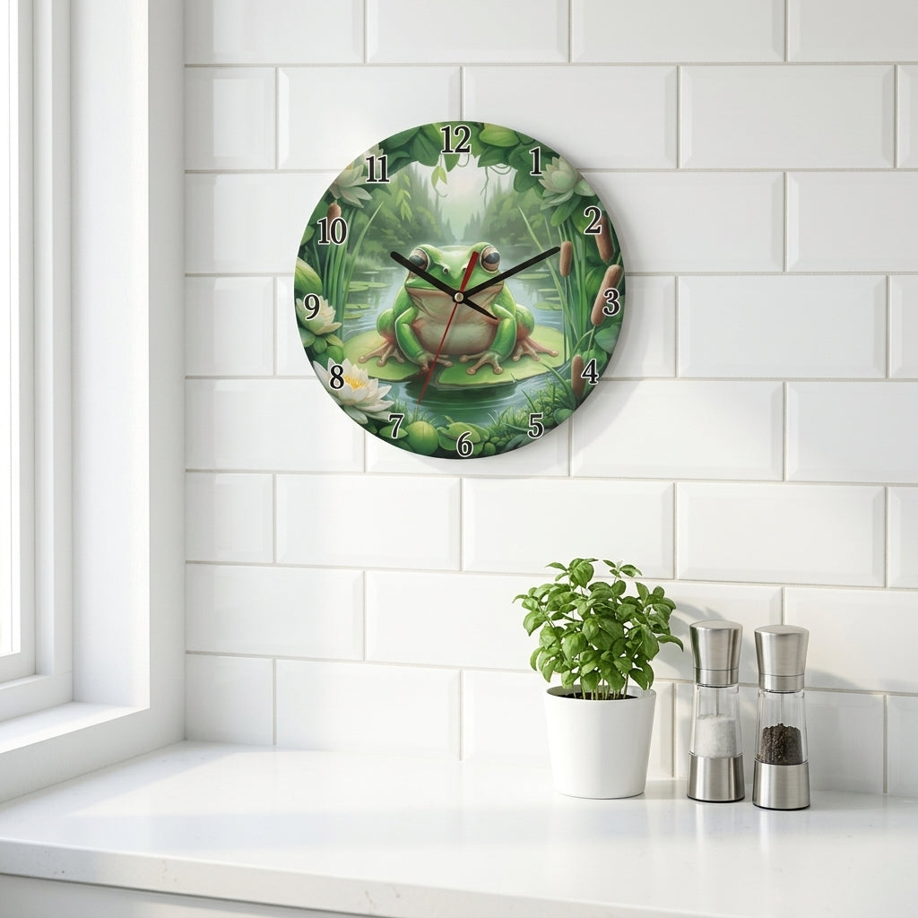 Frog on Lily Pad Wooden Wall Clock - Kitchen Placement