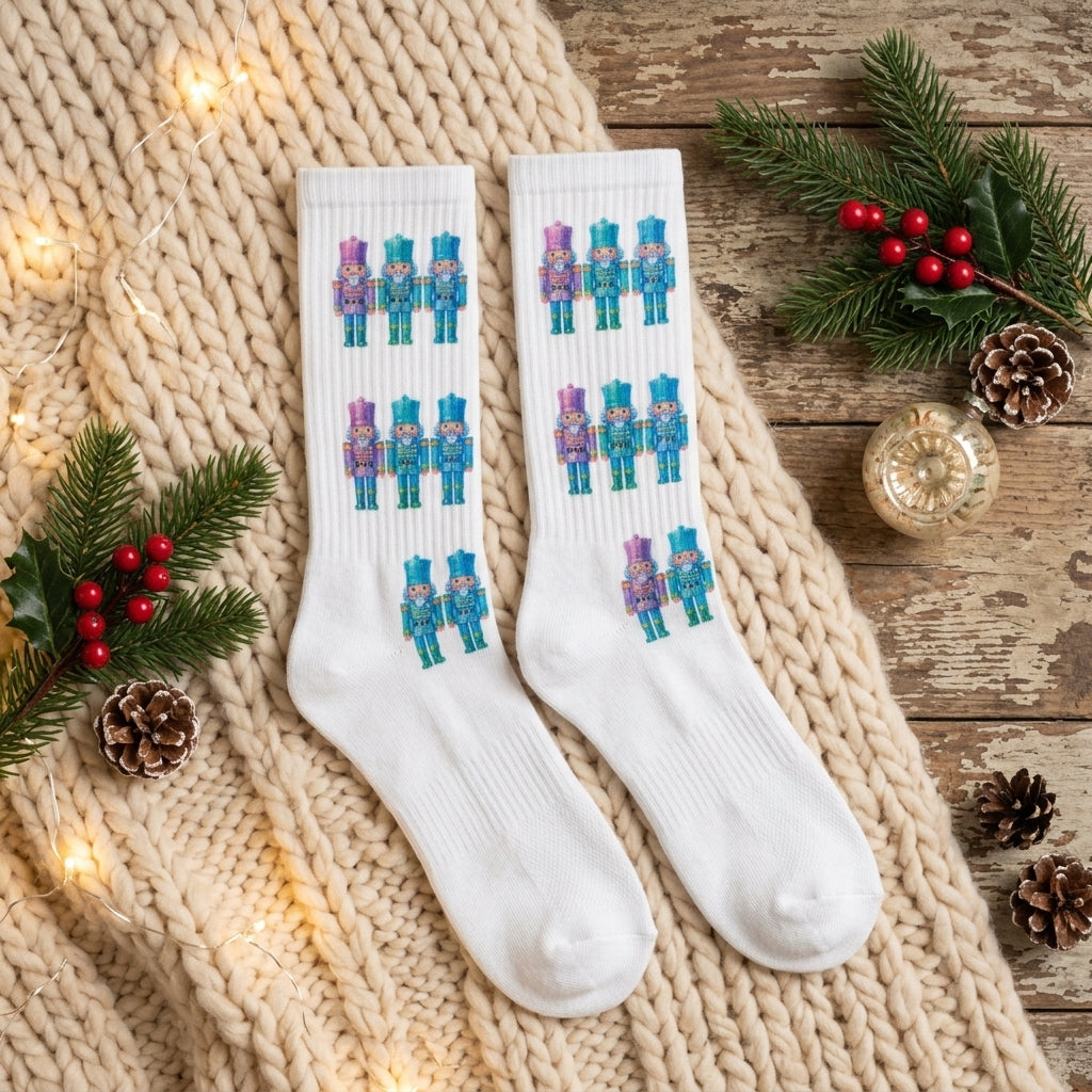 Nutcracker Christmas Athletic Crew Socks - Cozy Holiday Setting