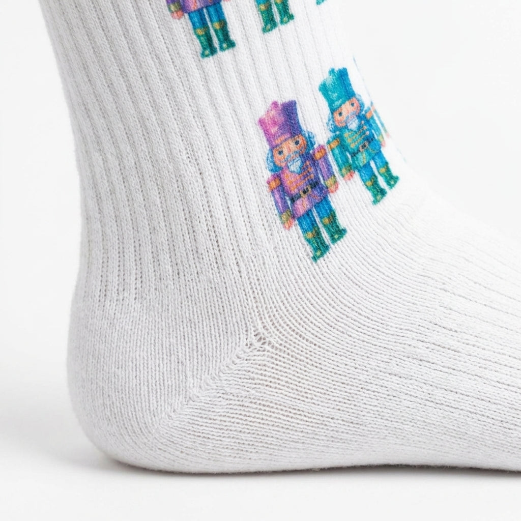 Nutcracker Christmas Athletic Crew Socks - Fabric Close-up